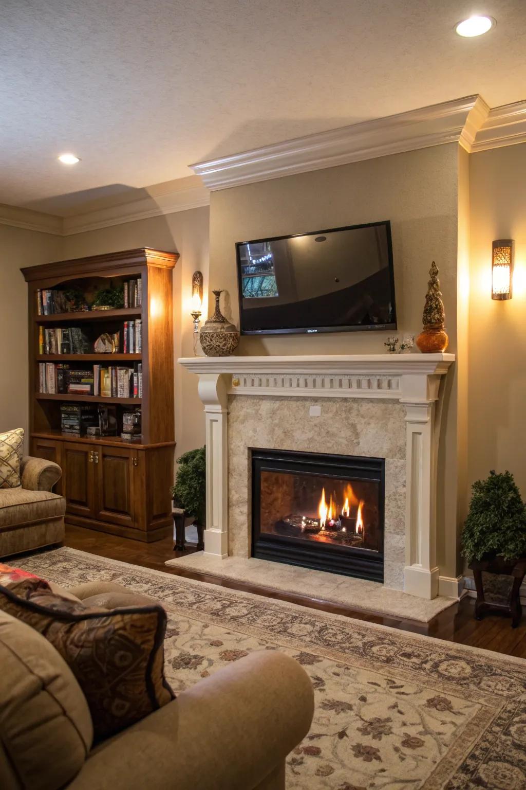 A fireplace and TV together can create a harmonious focal point.