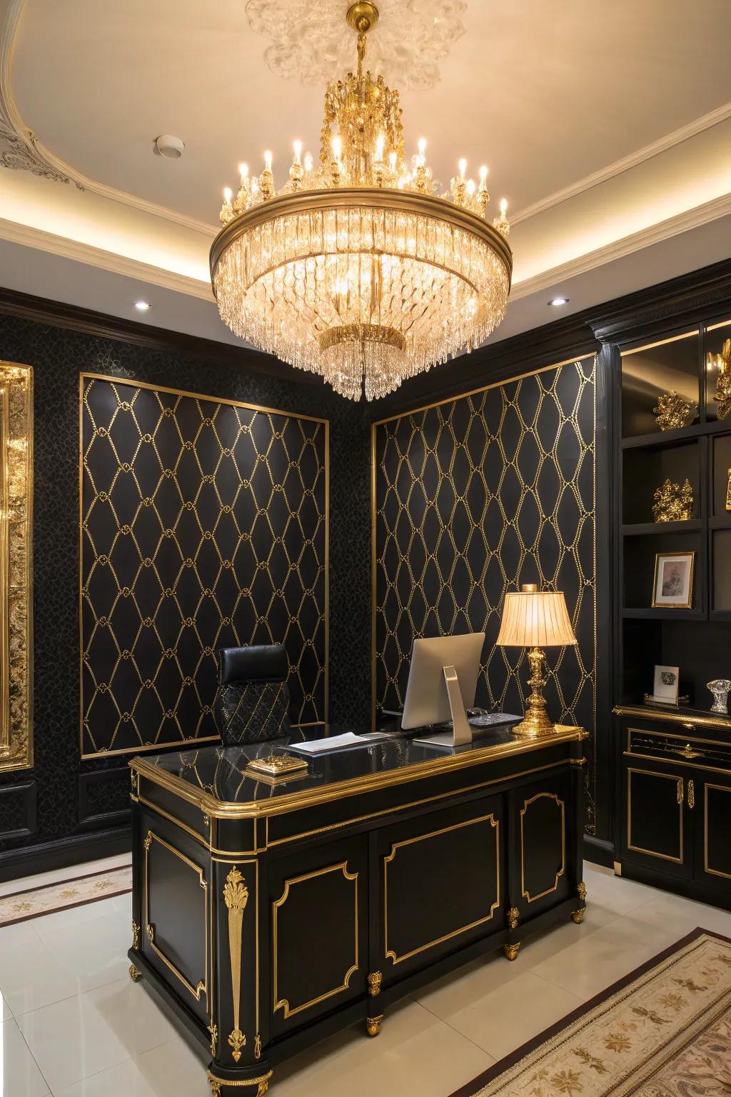 Gilded light fittings can elevate the elegance of any workspace.