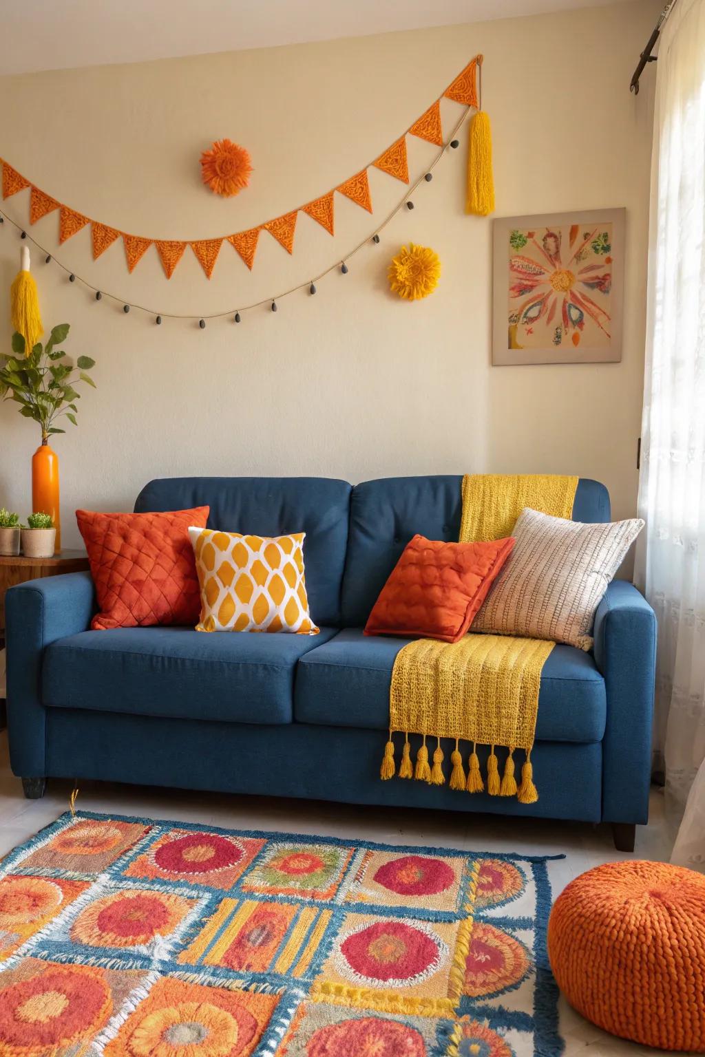 Complementary colors bring vibrancy and warmth to the space.