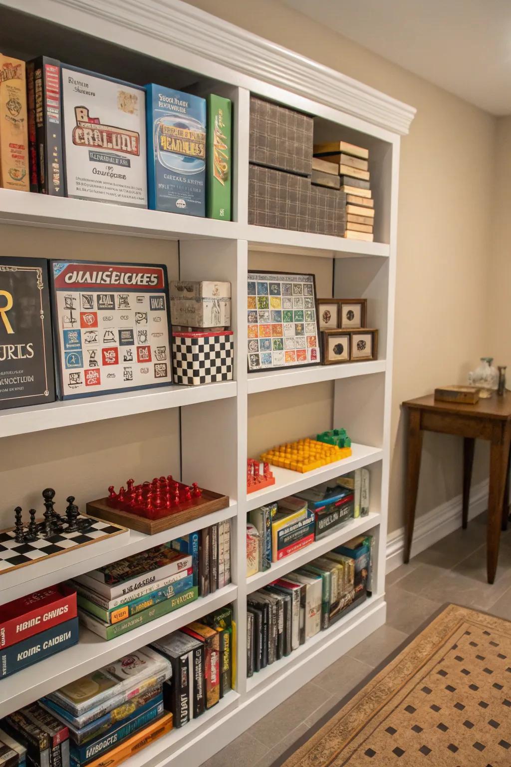 Organize and display your board games with sleek shelving solutions.