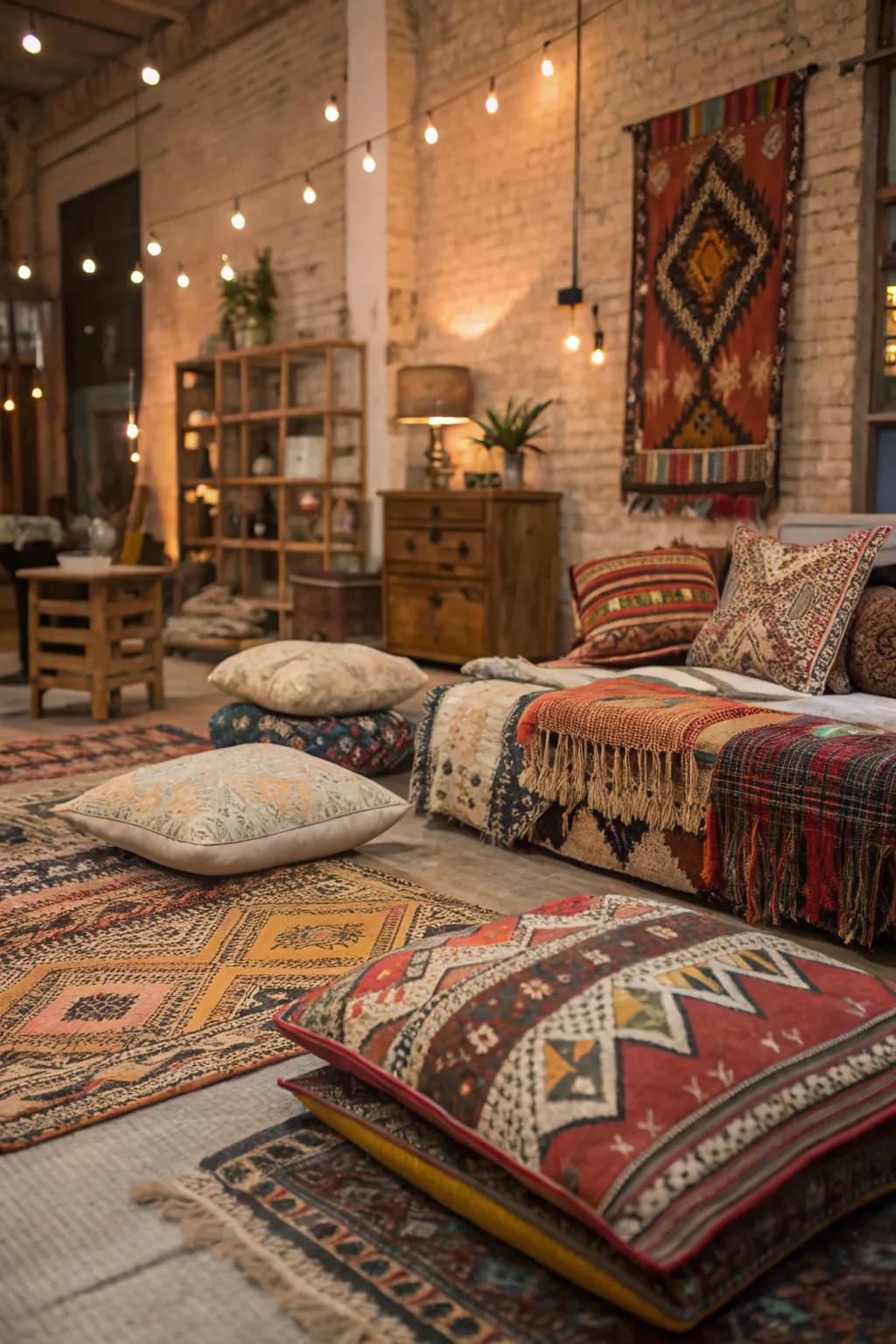 Layered weaves contribute warmth and flair to your boho loft.