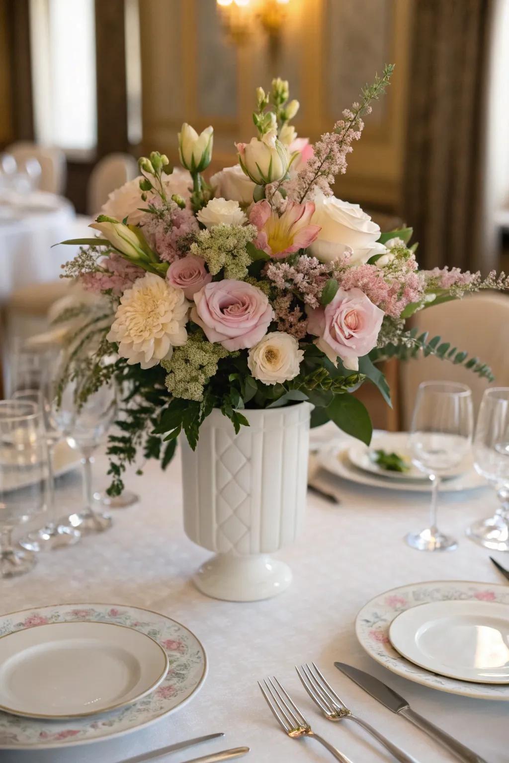 Sophisticated elegance with pastel blooms.