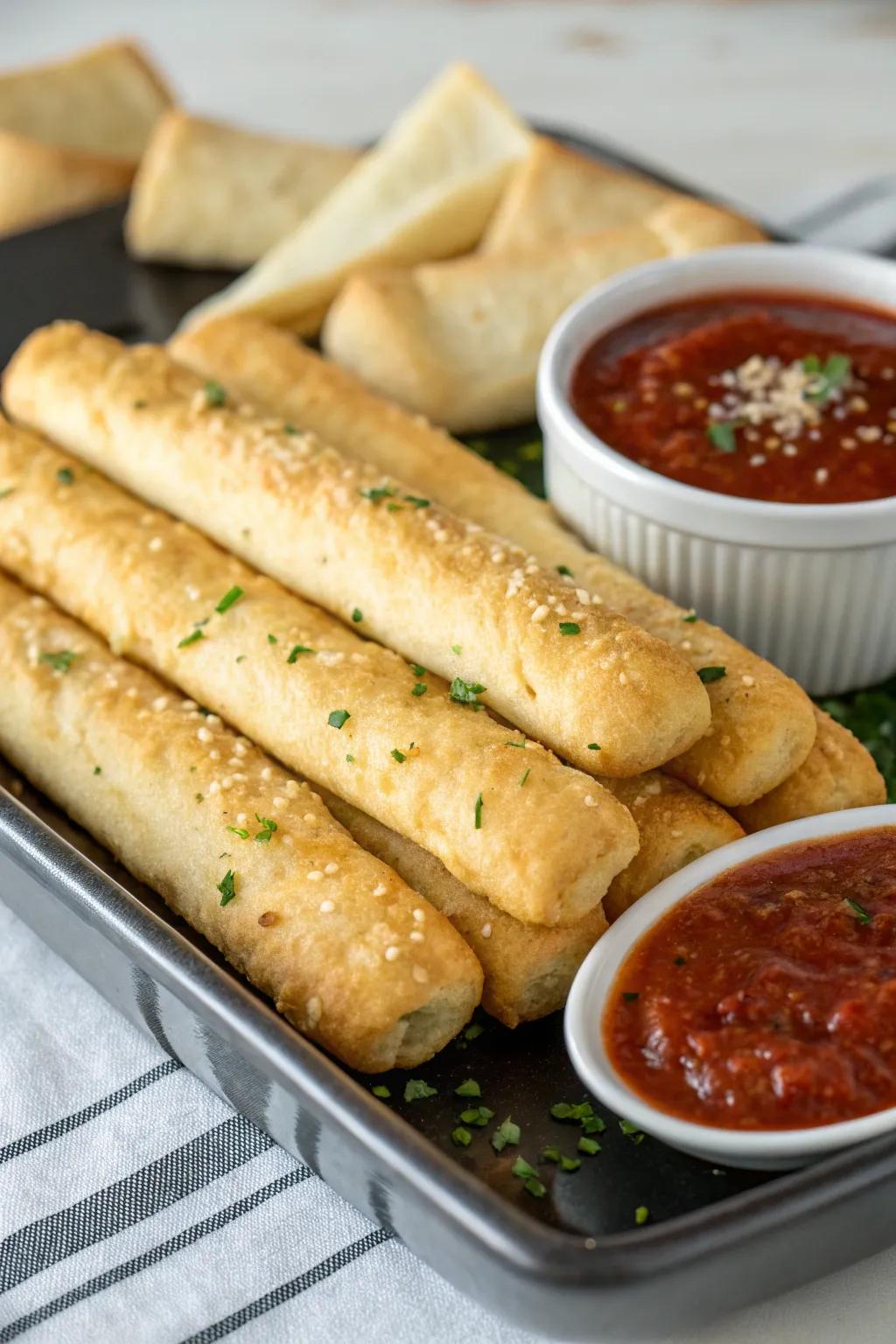 Savory breadsticks, the perfect appetizer for any party.