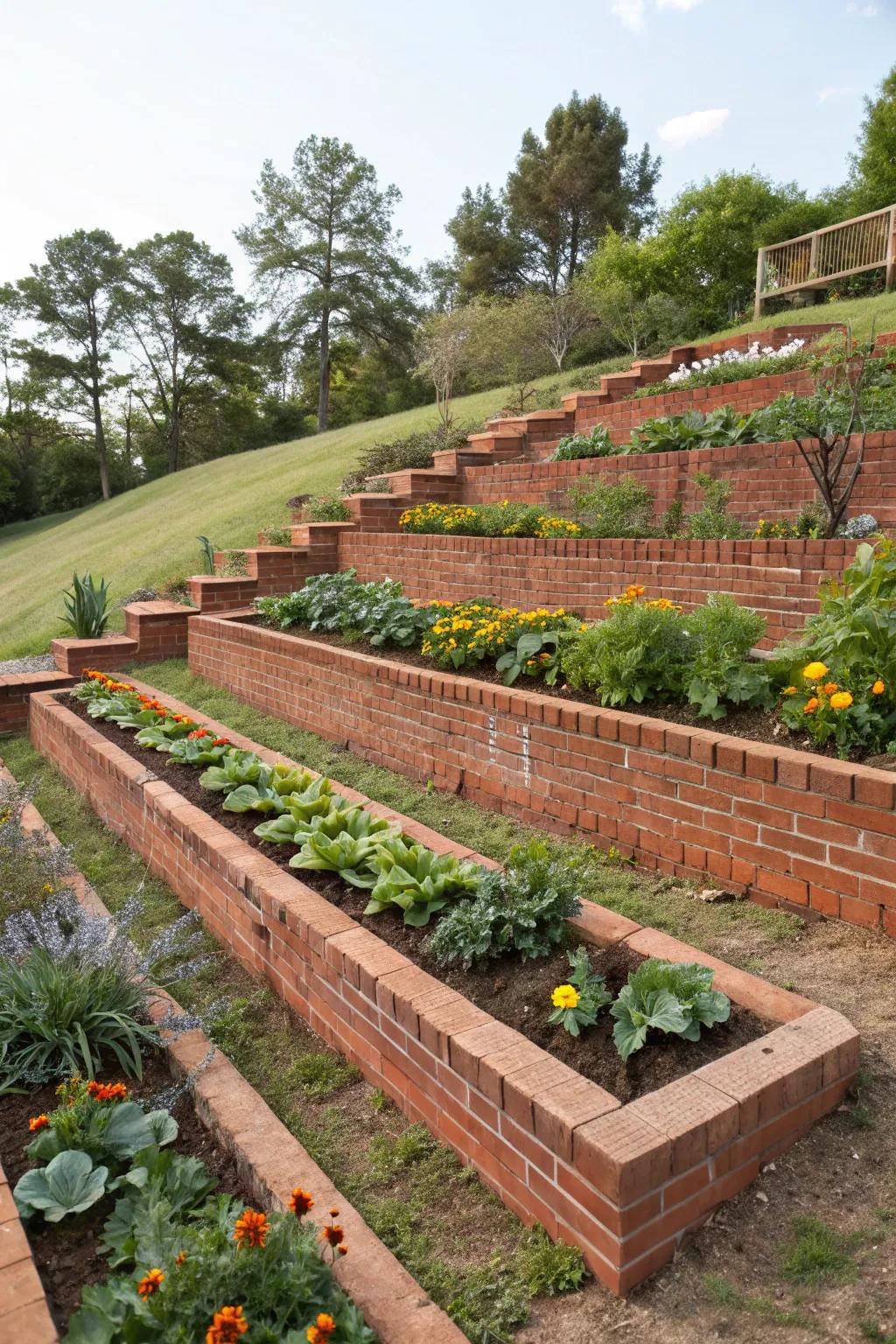 Elevate your gardening game with tiered brick raised beds.