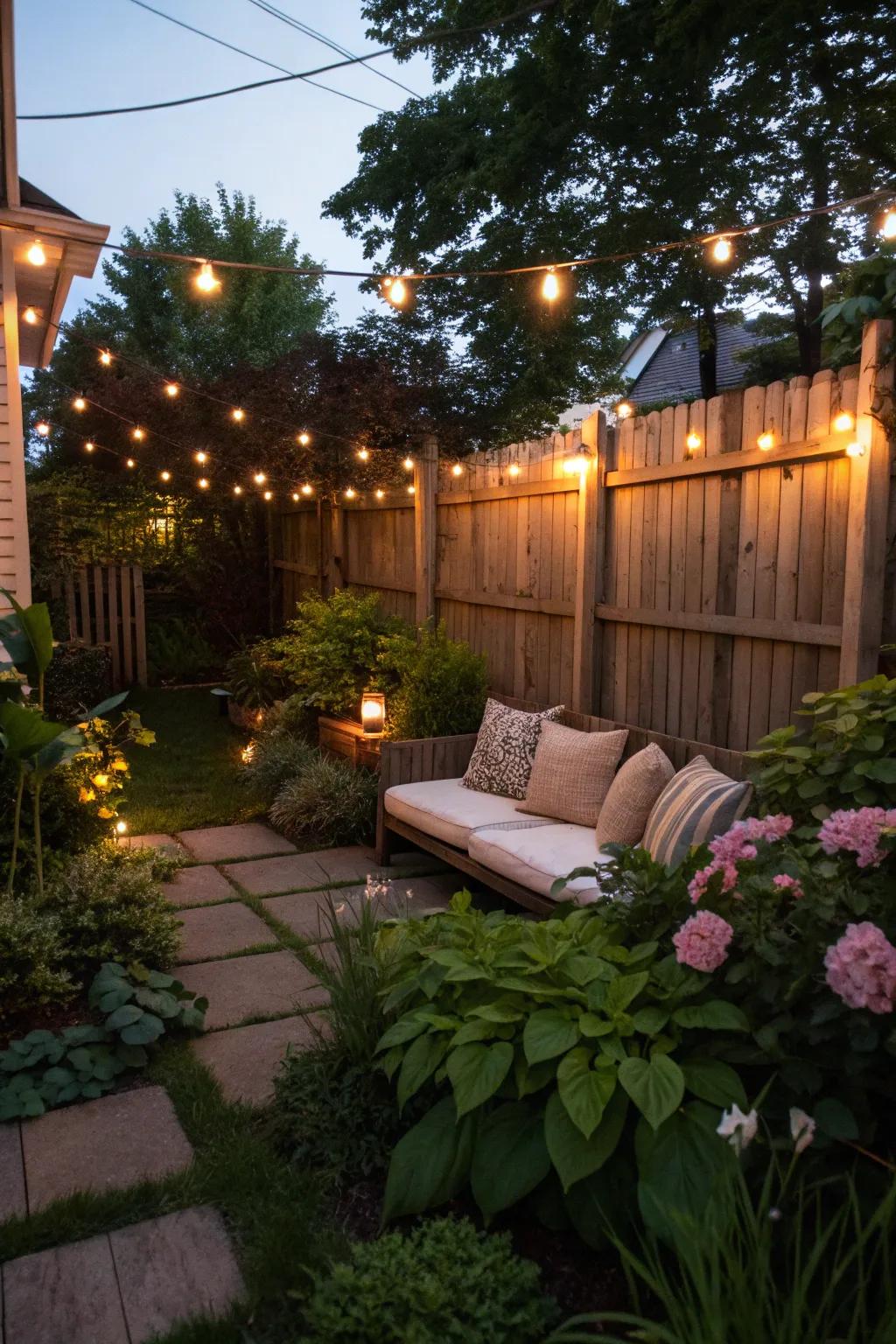 Sparkling strand illumination enhances the ambiance of your garden, making it warm and welcoming.