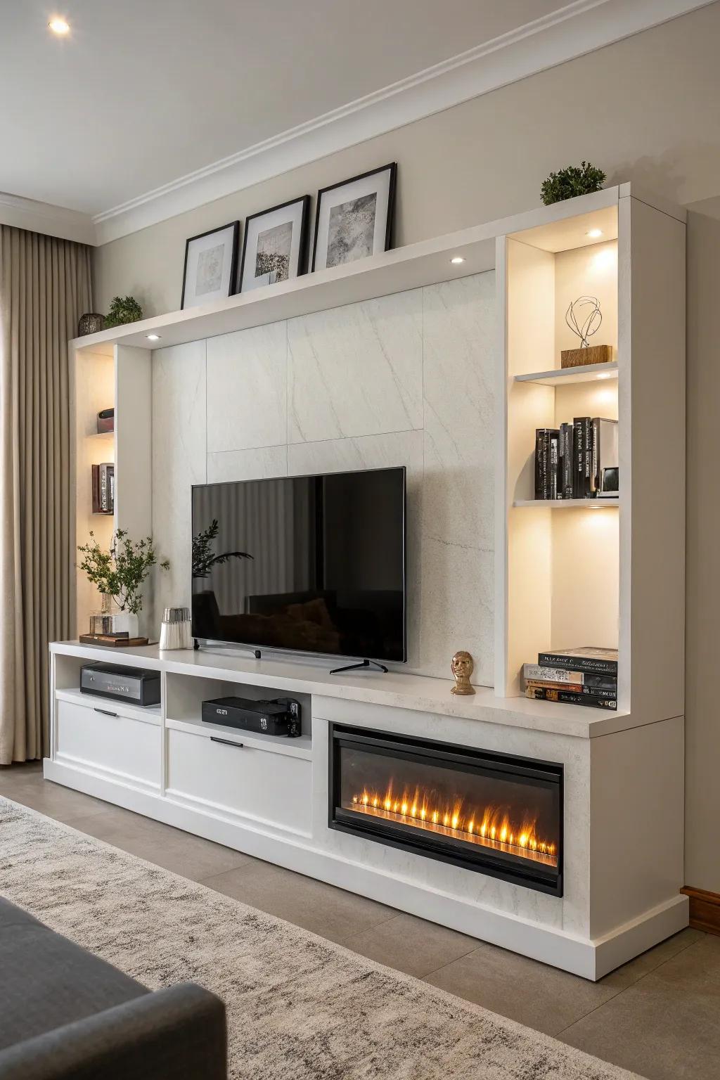 Minimalist design with sleek lines creates a sophisticated entertainment space.