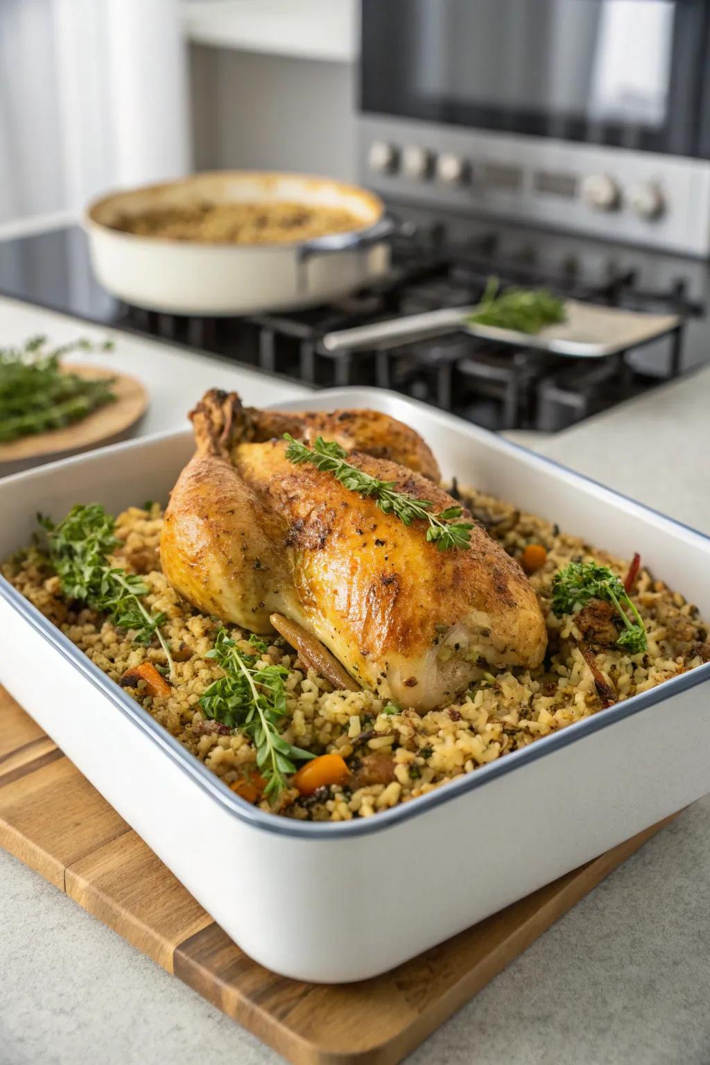 A hearty chicken and rice bake, perfect for a wholesome family meal.