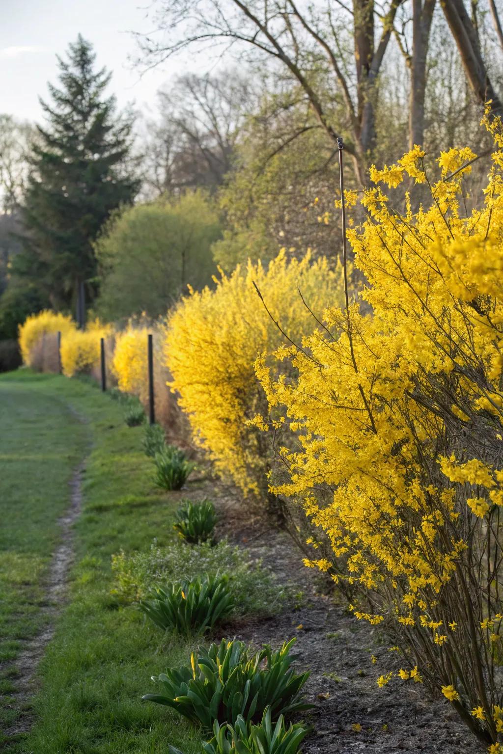 Forsythia adds a cheerful touch to any fence.