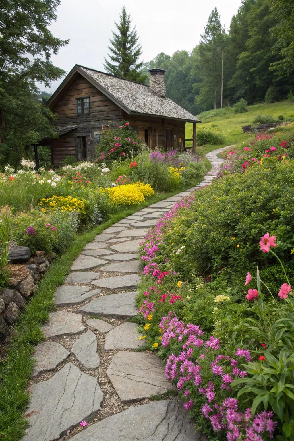 Stone trails introduce country charm and lead visitors through your outdoor area.