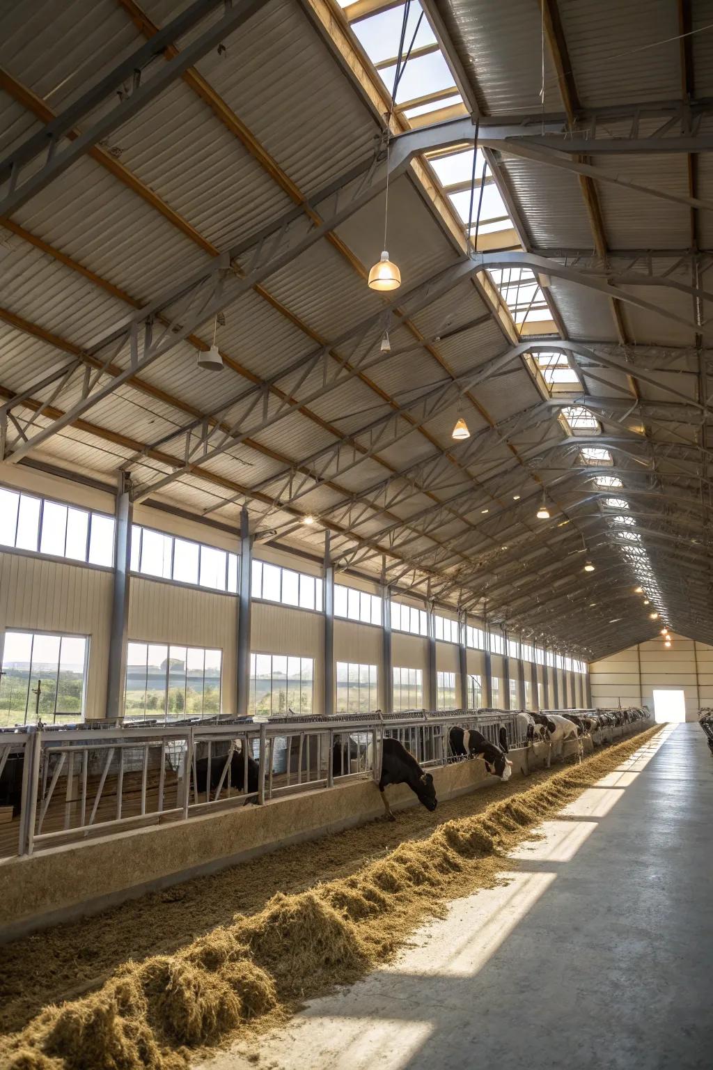 A well-ventilated calf barn ensures fresh air circulation.