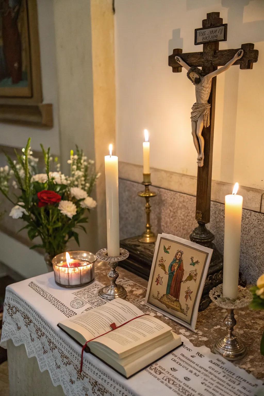 The gentle flicker of candles brings peace and tranquility to prayer time.