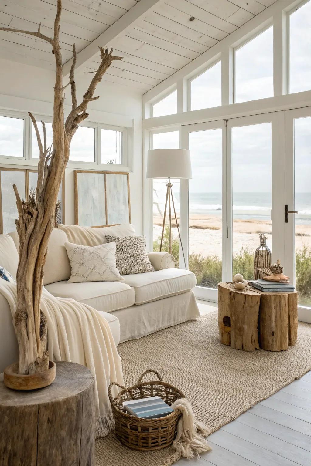 Beachwood lends a rustic charm to coastal designs.