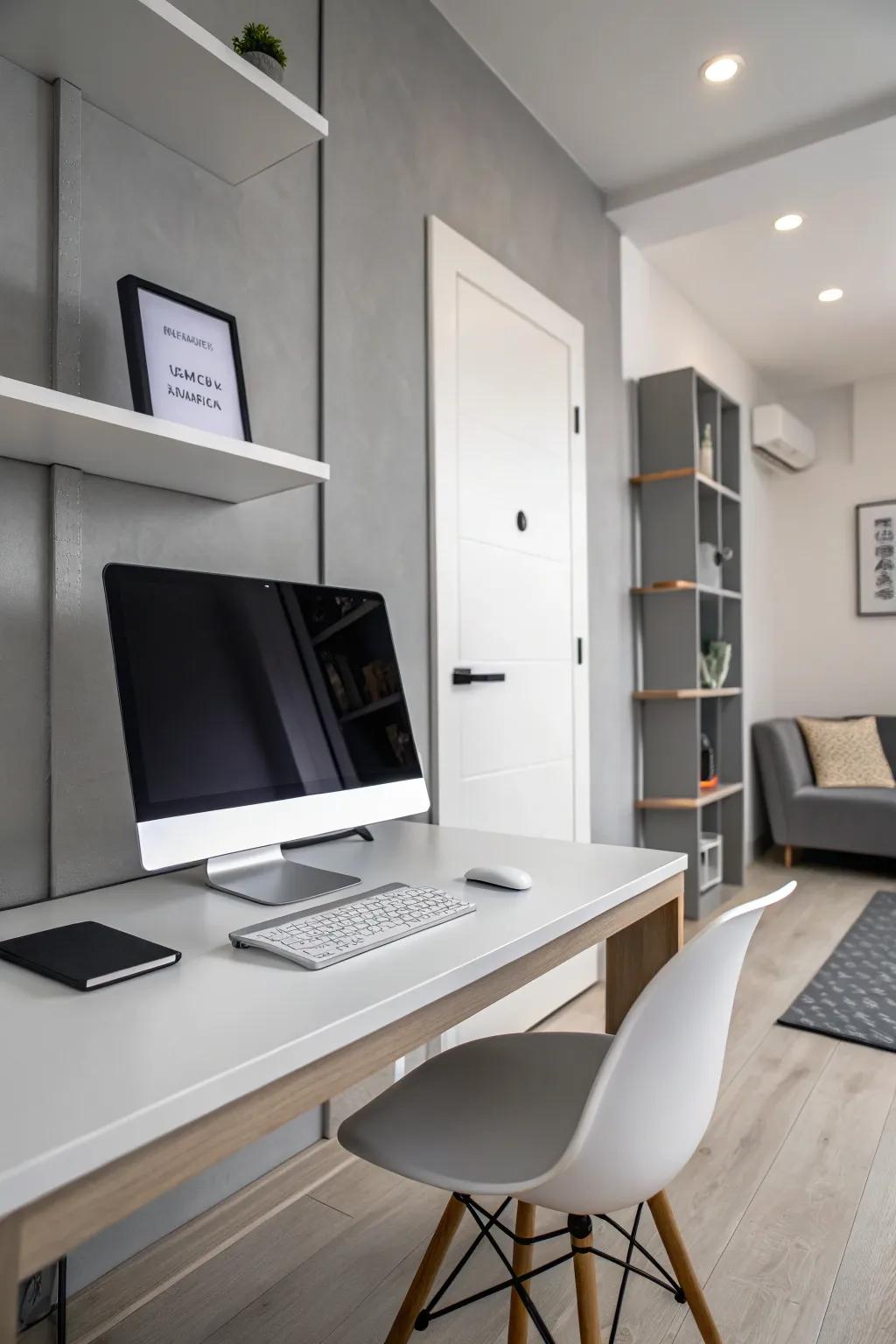 A minimalist computer room that prioritizes simplicity and order.