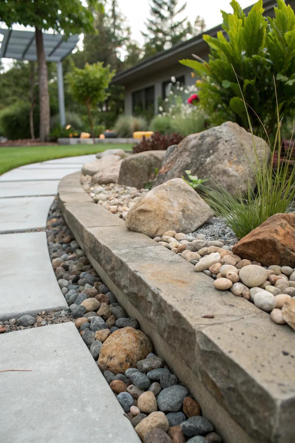 Add texture with rock and pebble accents.