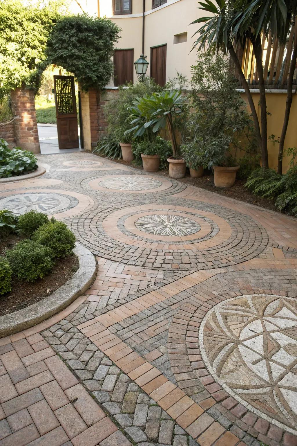 Employ patterned paving stones to amplify your courtyard's visual fascination.