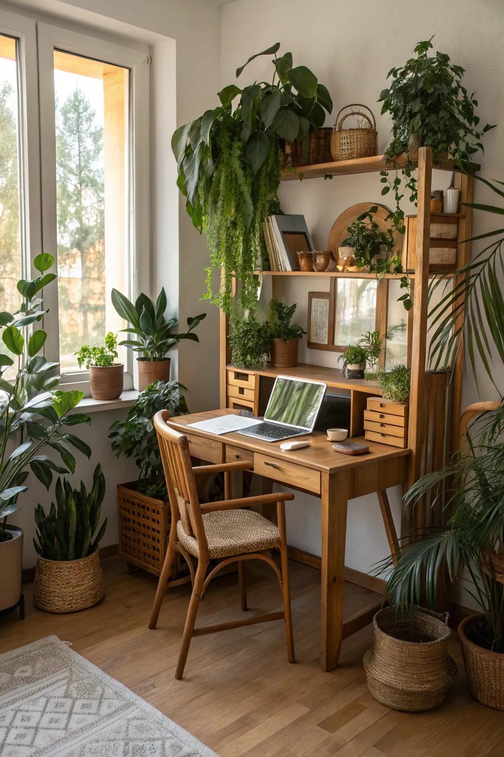 Natural elements like plants help create a refreshing atmosphere.