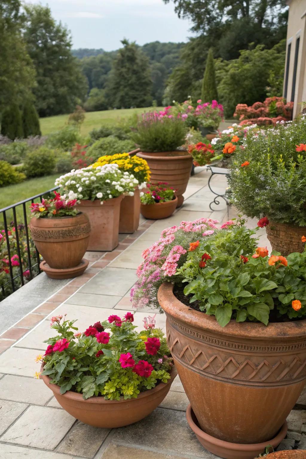 Earthenware pots give a timeless charm to any garden.