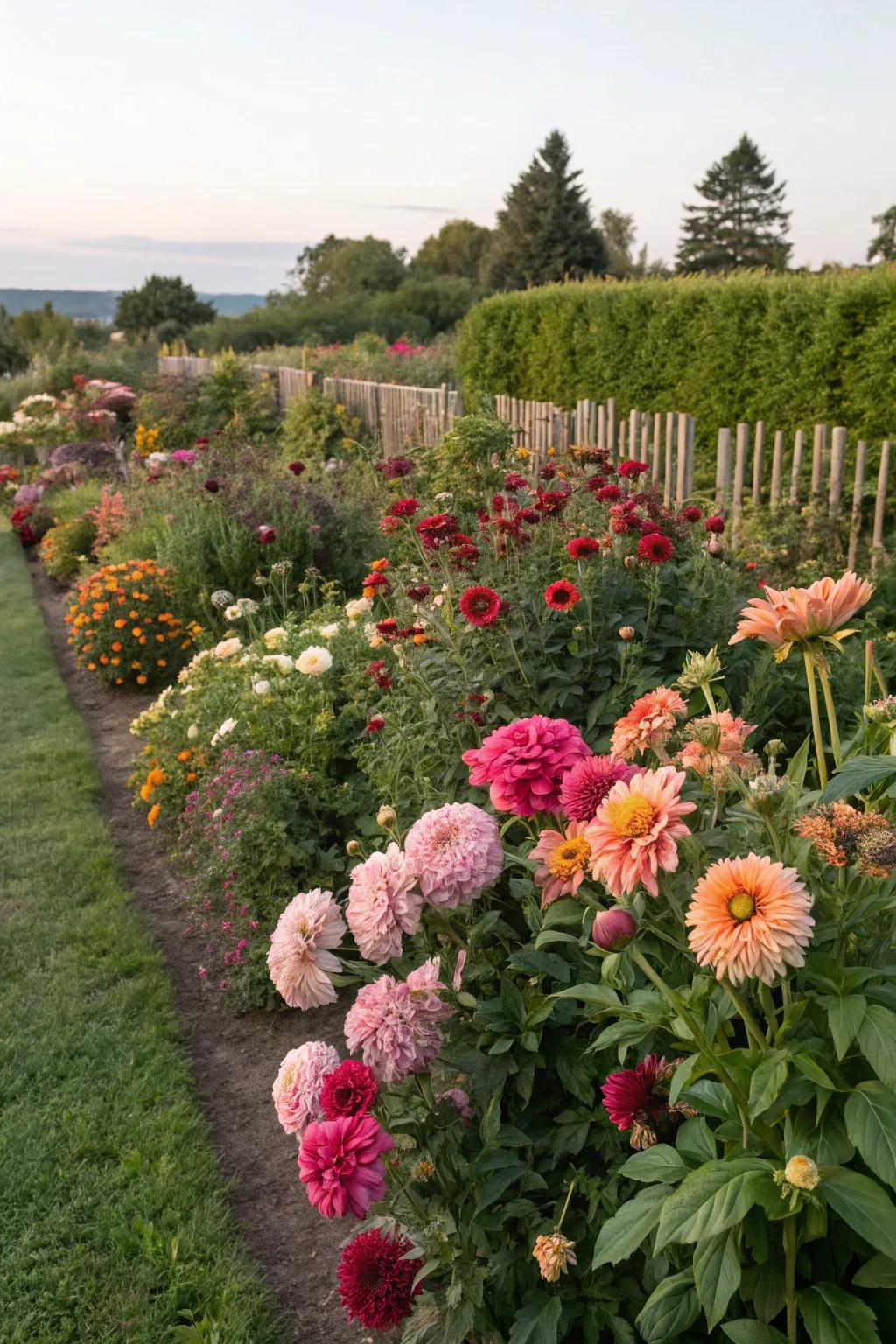 A vibrant mix of dahlias and other garden favorites.