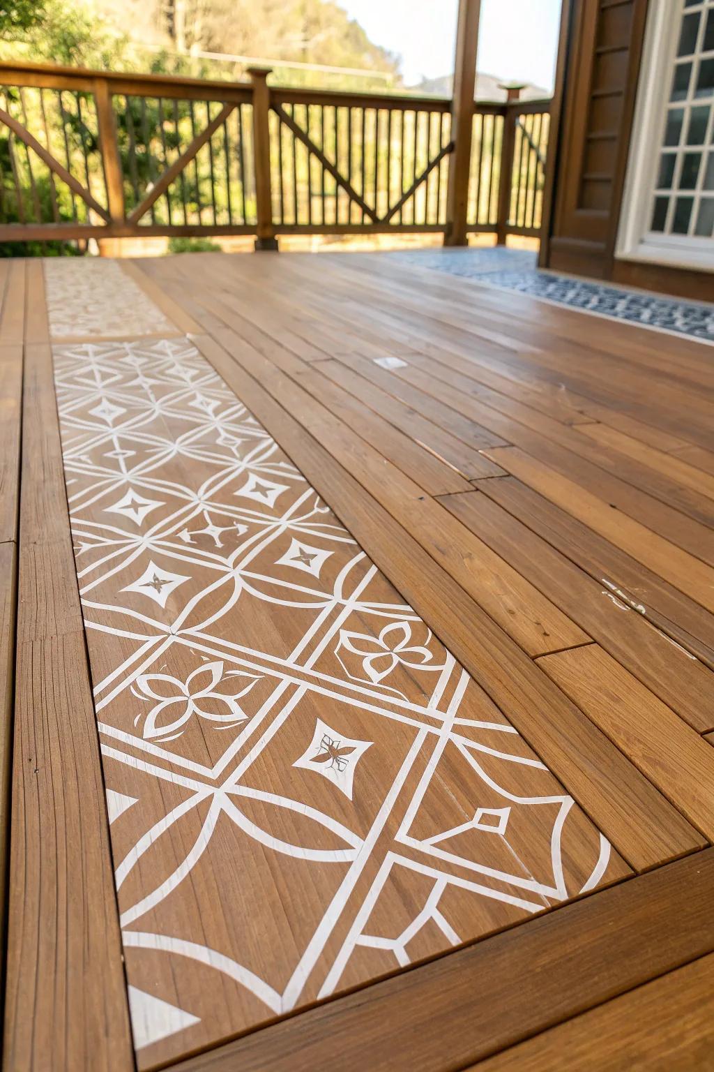 Transform your deck into a masterpiece with stunning geometric stencils.