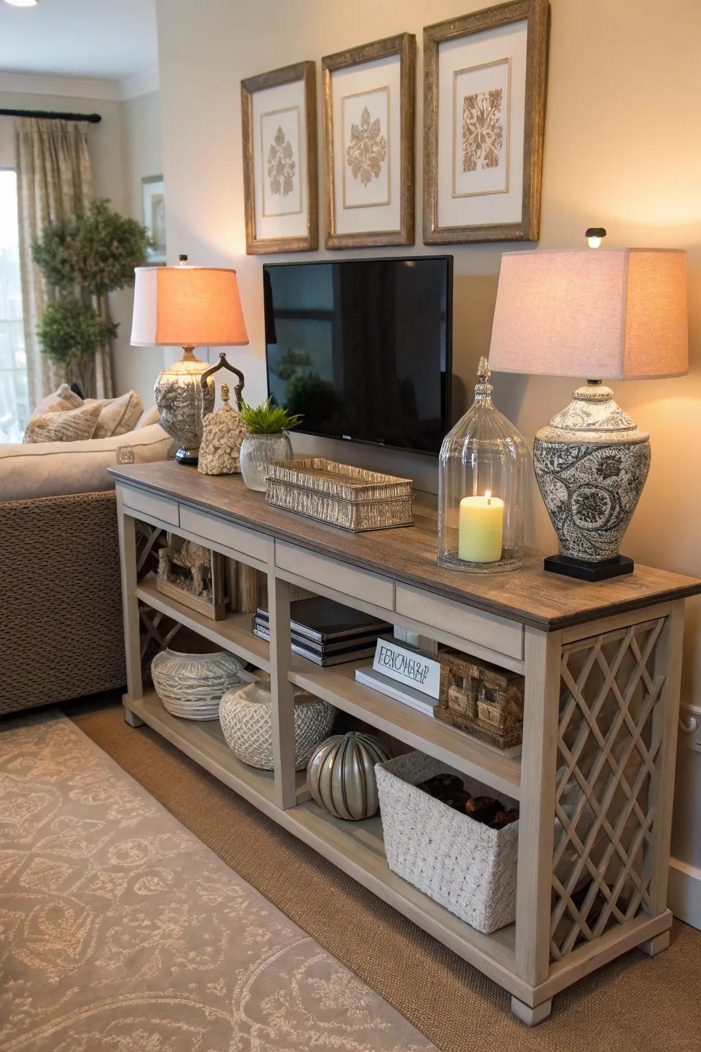 A console unit offers both practicality and an elegant statement beneath your TV.