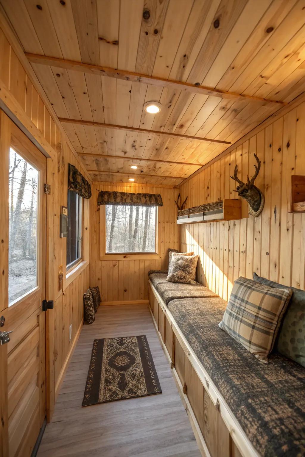 Inherent timber covering introduces warmth and assists the hideout in blending into its setting.