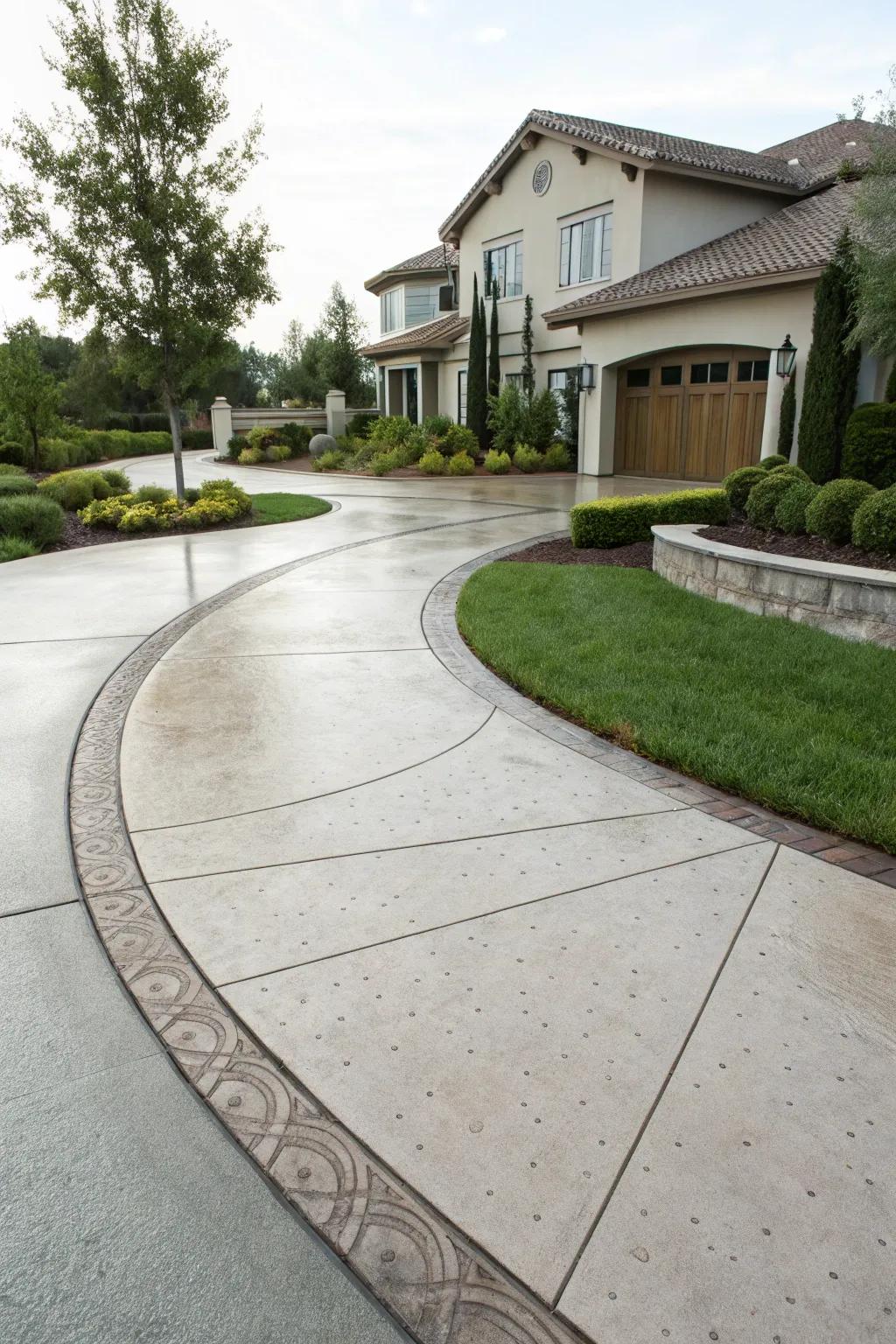 A contemporary concrete driveway adds a modern touch to any home with its clean lines and textures.