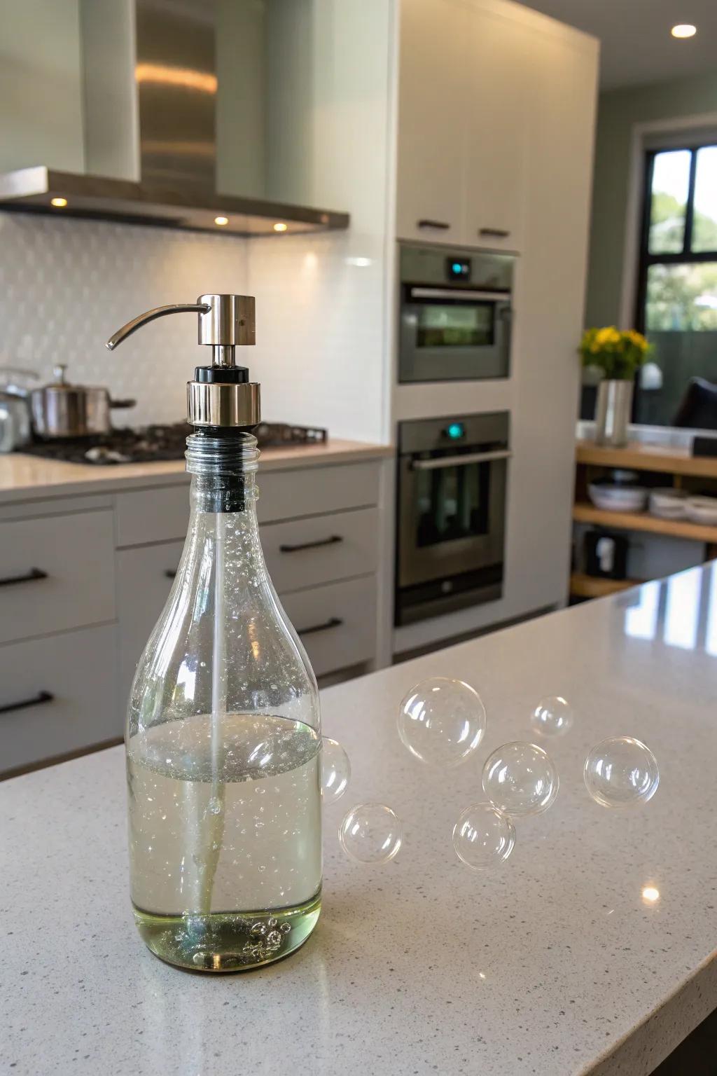 Repurposing wine bottles adds a personal touch to your kitchen.