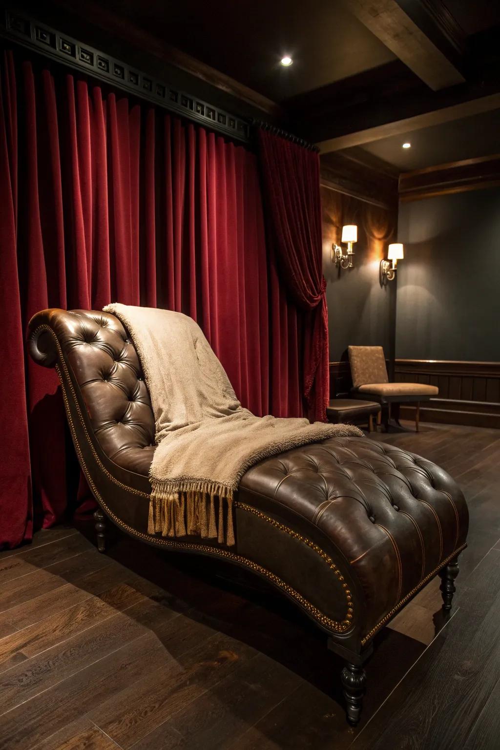 Relax in style: Transform your home theater with a vintage chaise lounge.