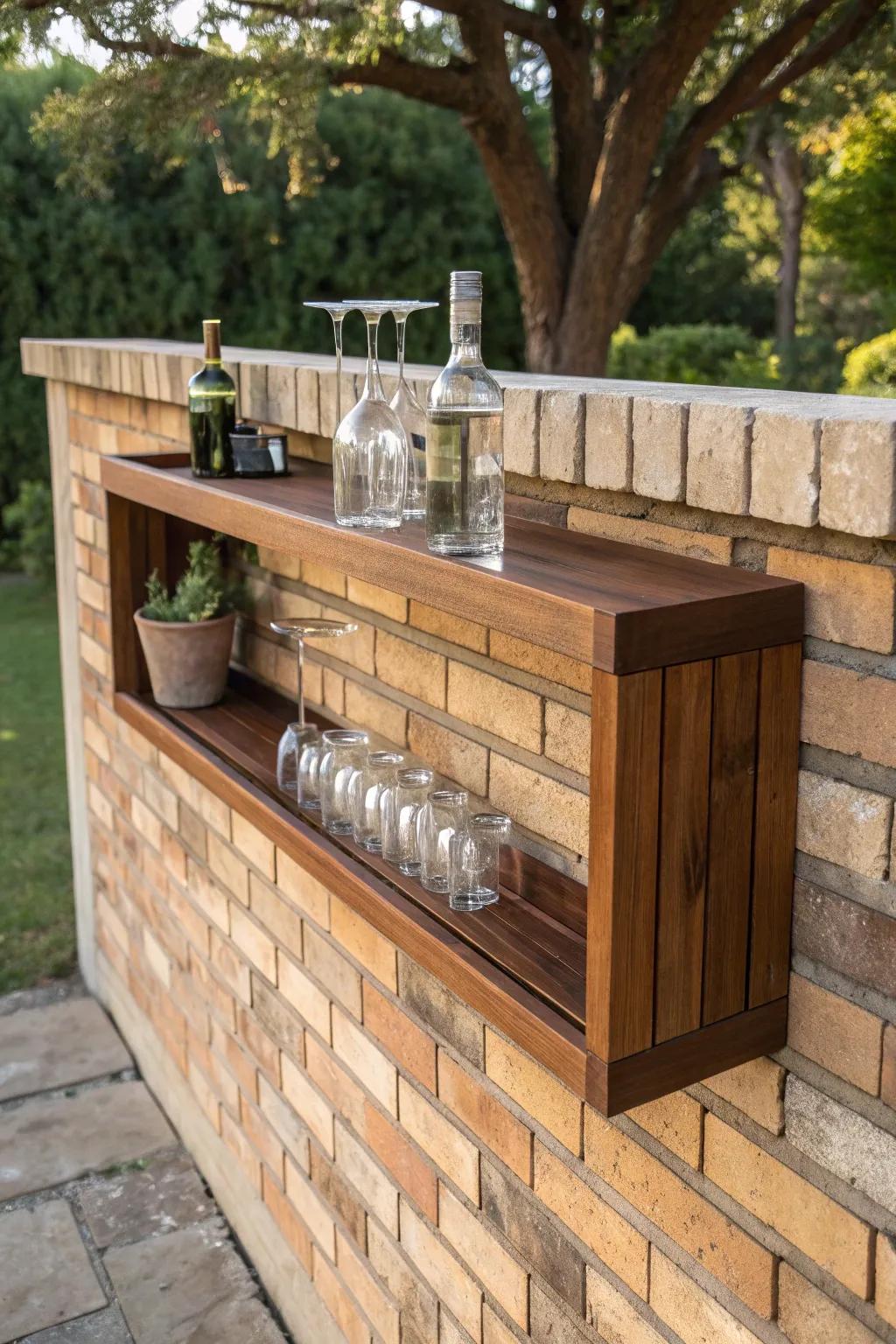 Elevate your patio with a stylish floating shelf bar—where minimalism meets craftsmanship.