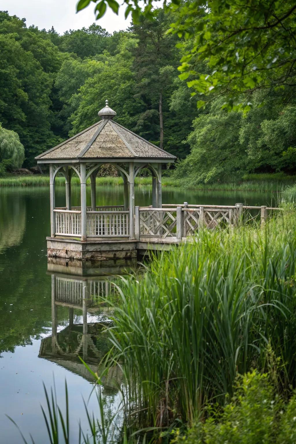 A waterborne gazebo provides a distinctive and peaceful encounter on the water.
