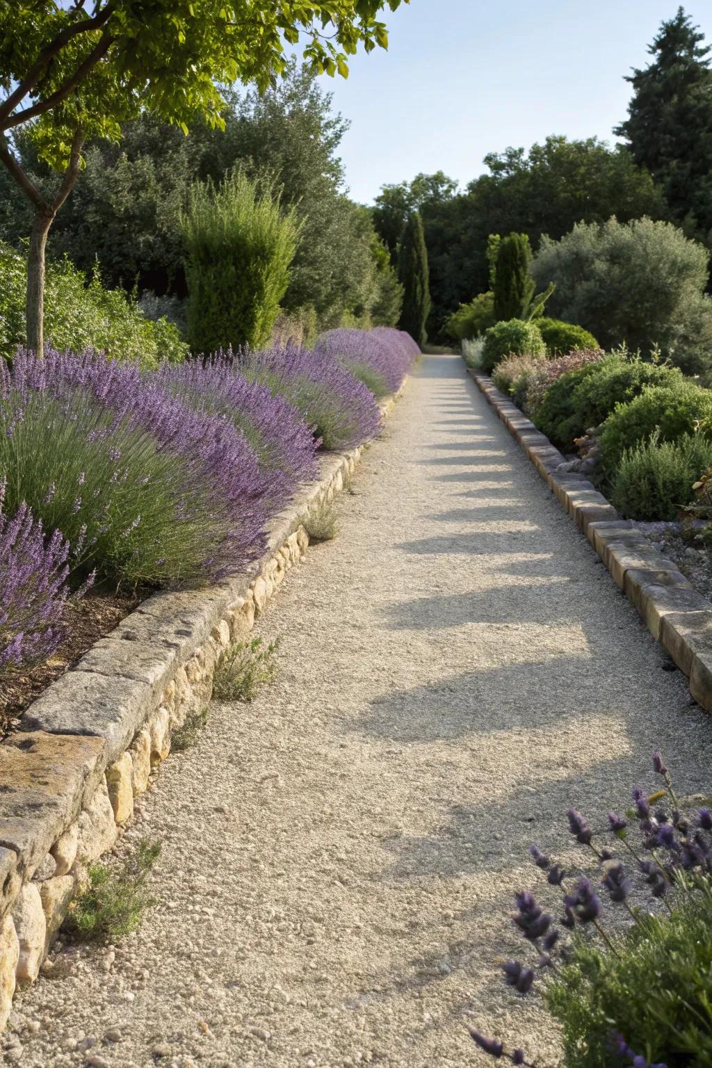 A simple gravel path with a touch of elegance and color.