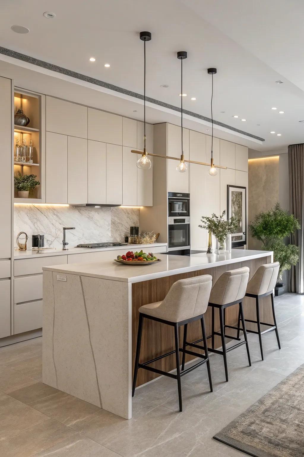 A minimalist kitchen island radiating contemporary elegance.