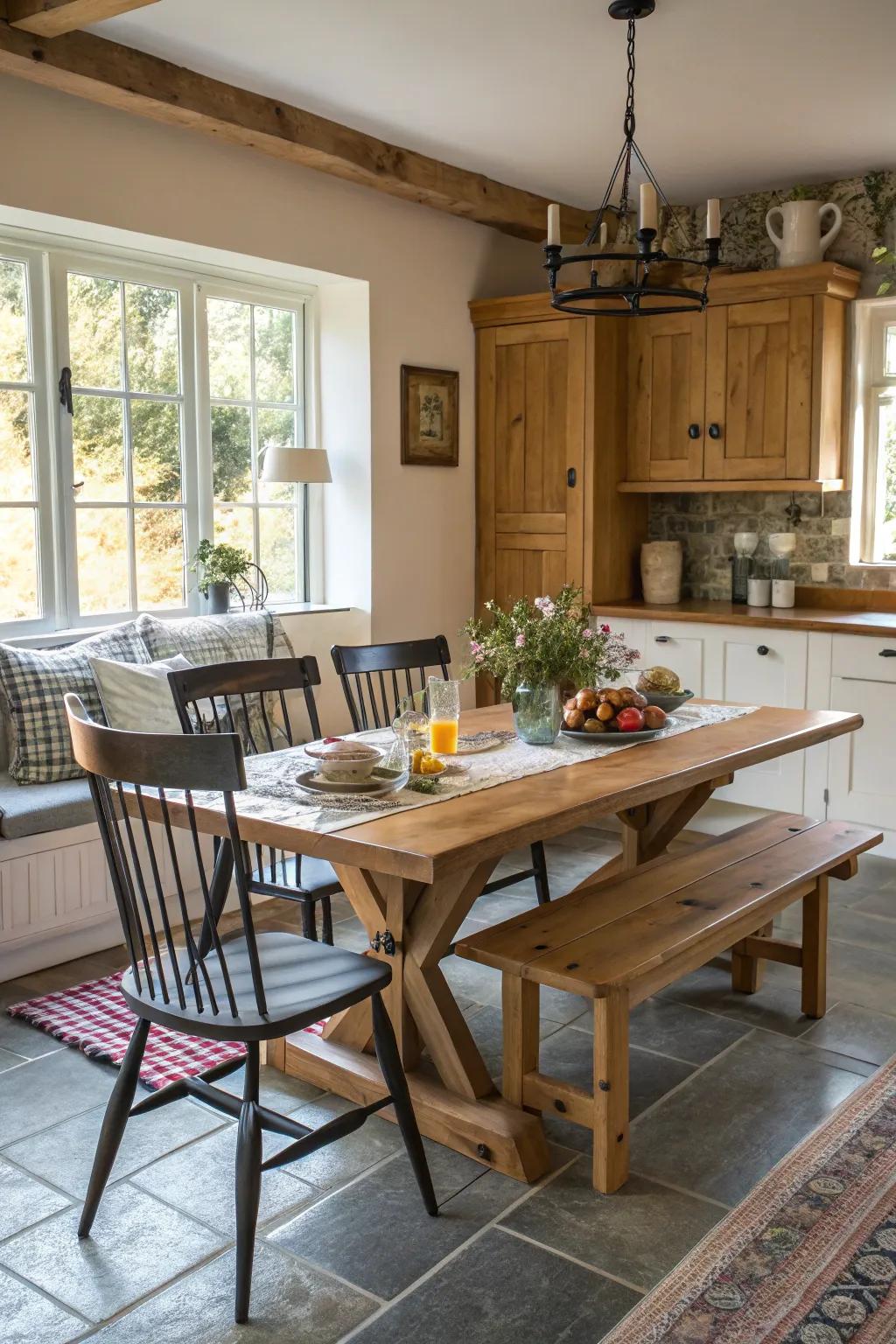 An eclectic mix of seating adds charm and flexibility.