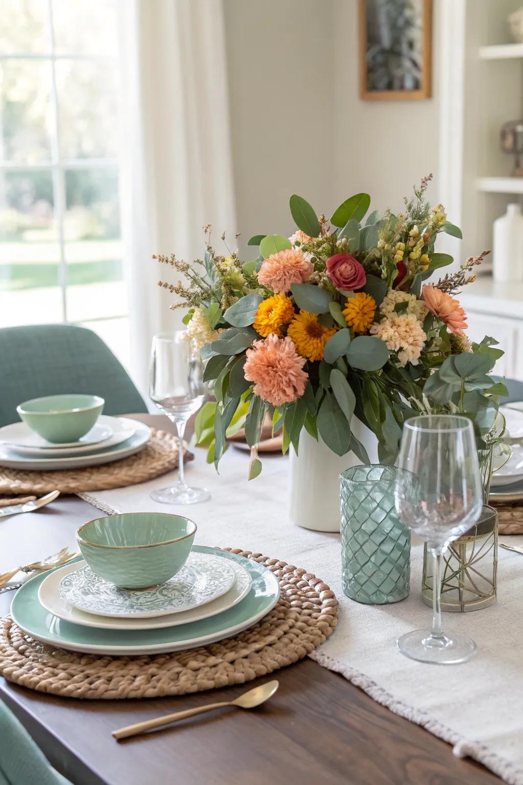 Fake plants make for stunning dining table centerpieces.