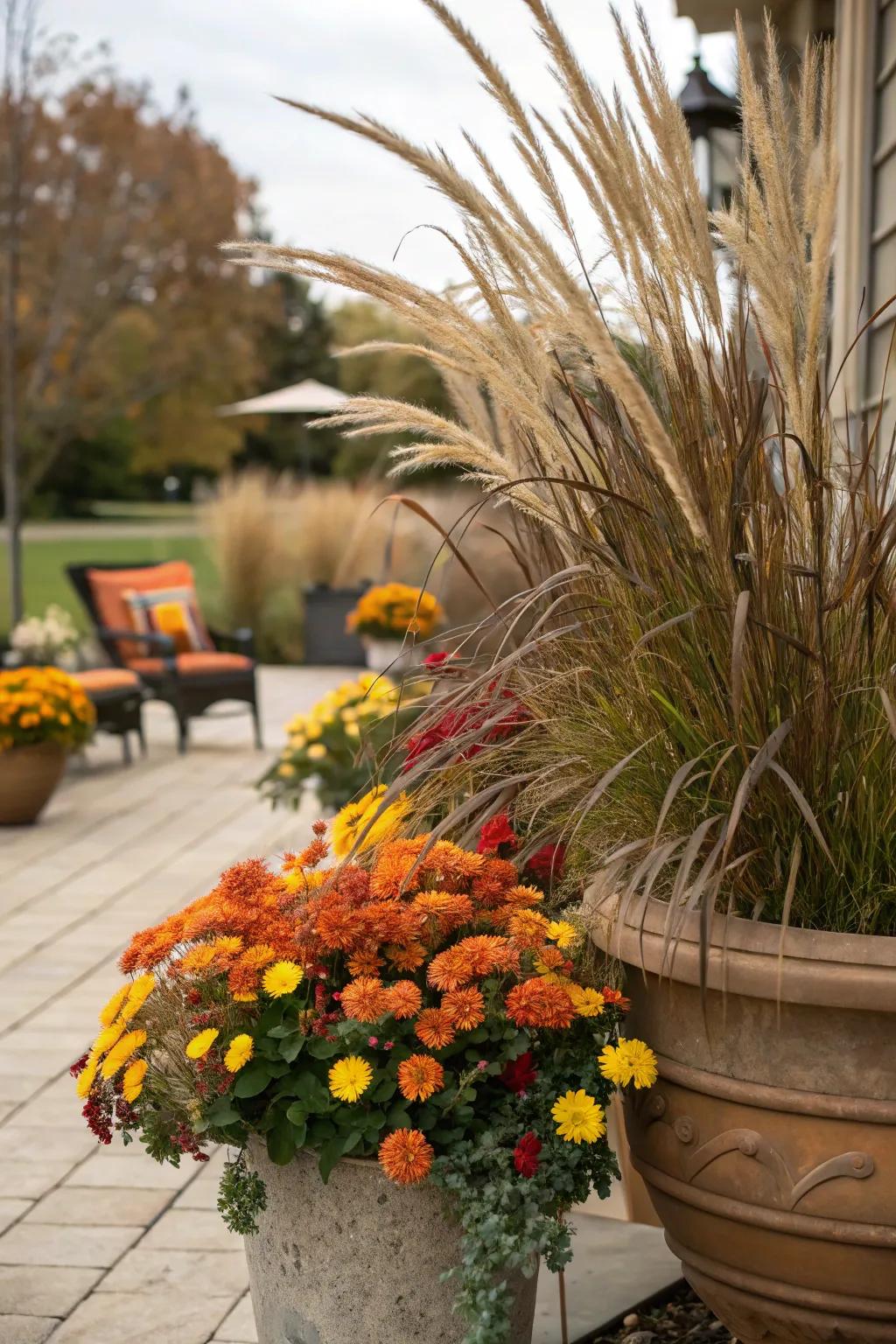 Create movement with tall ornamental grasses.