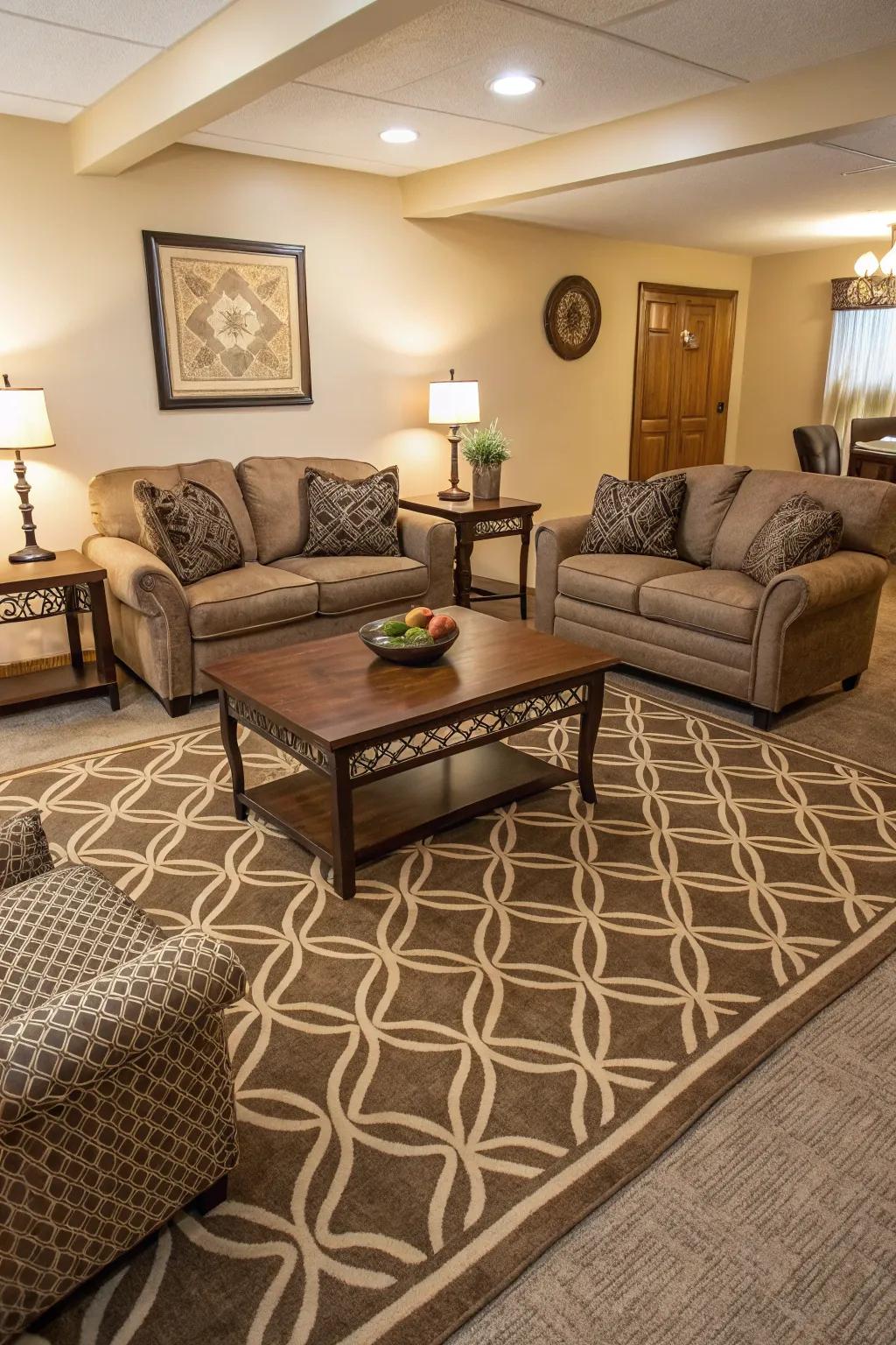 Patterned rugs add a splash of style and define spaces.