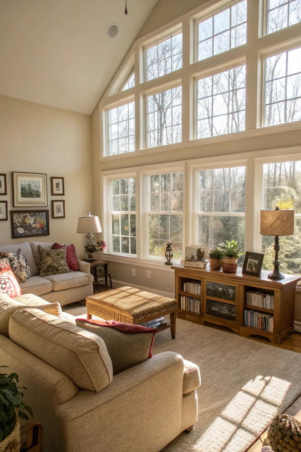 A family room radiant in natural sunlight.
