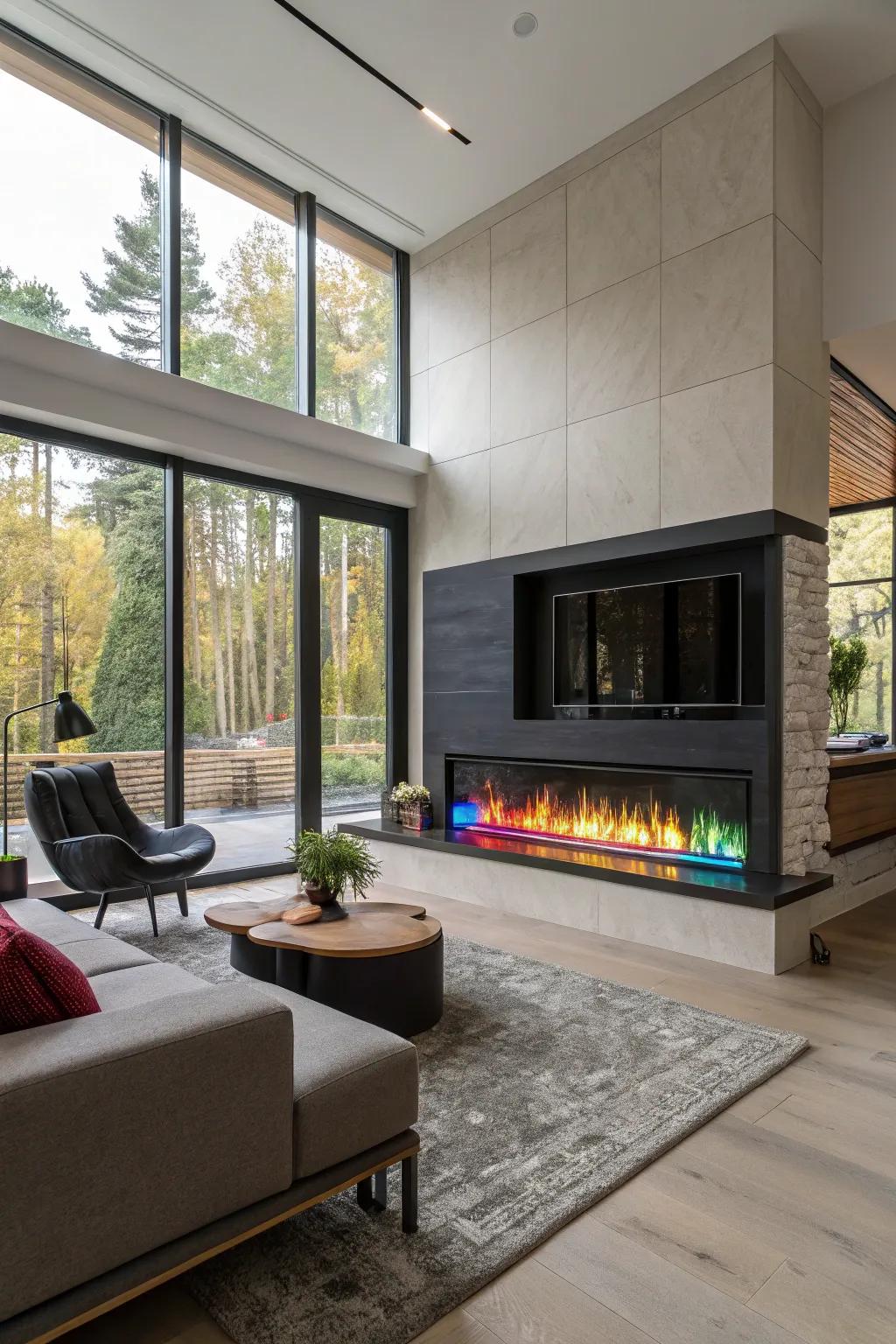 Customize your ambiance with multicolor flame options.