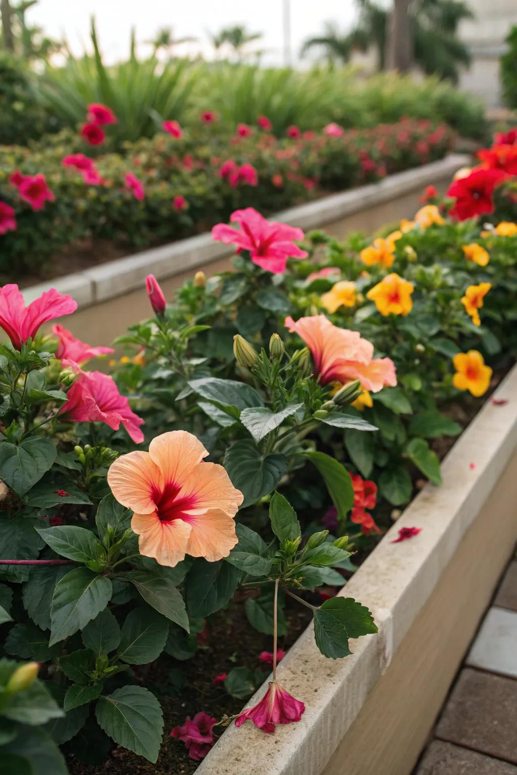 Bright flowers like hibiscus add a lively touch to Florida landscapes.