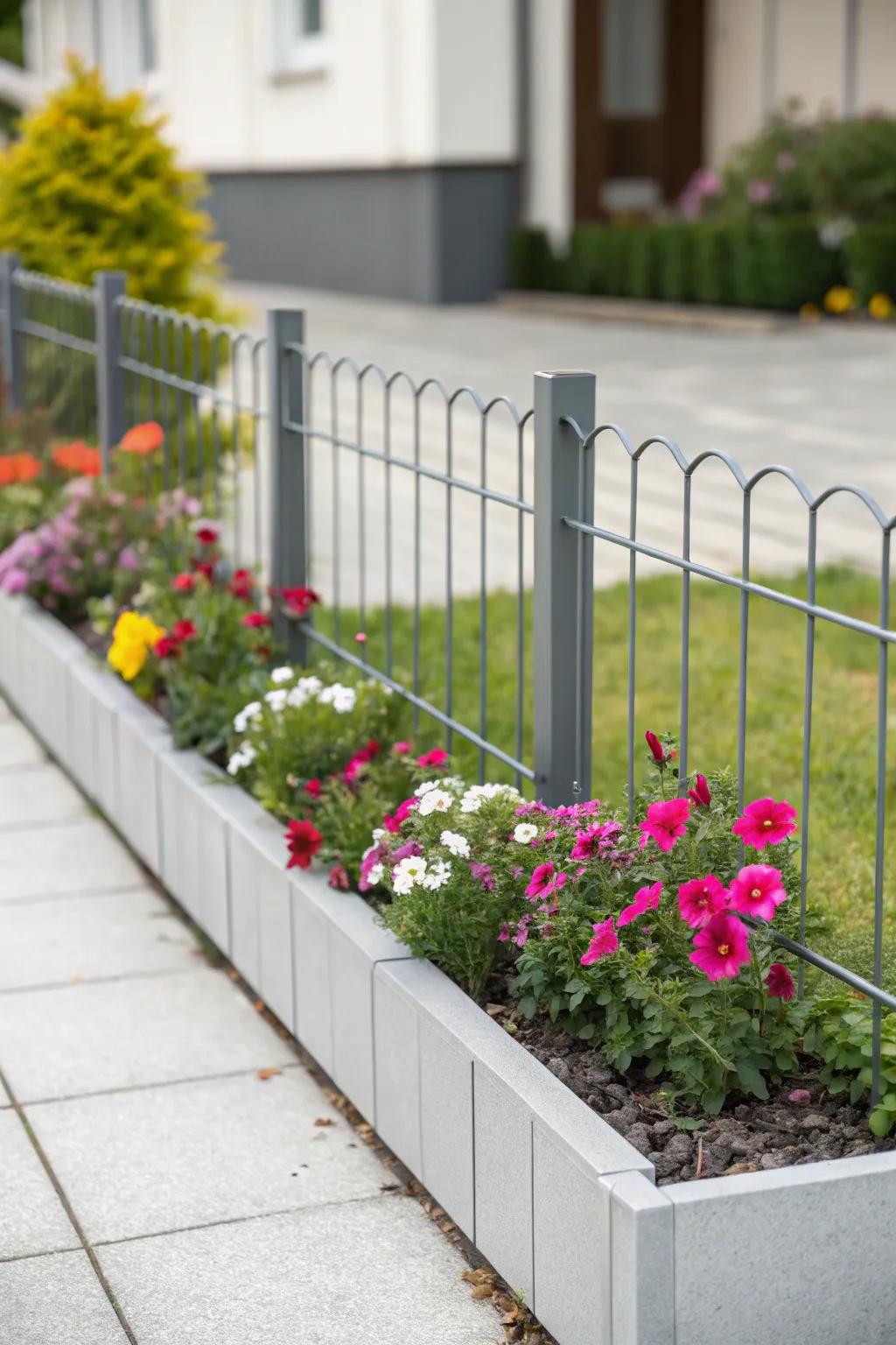 Sleek metal bordering bestows a contemporary inflection upon flower beds.