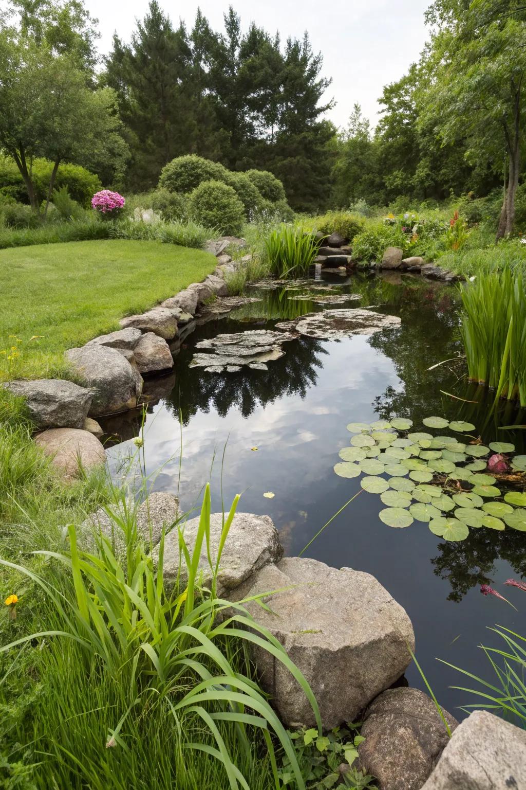 A serene garden pond, excellent for drawing wildlife.