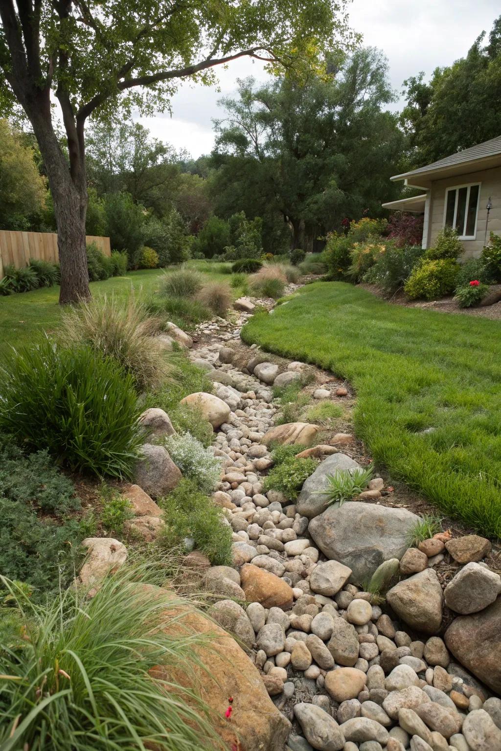 A simulated creek bed brings a sense of motion and elegance to your yard.