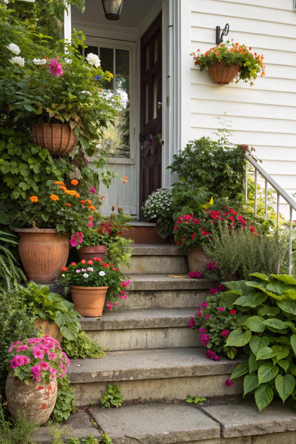 Infuse life into your home with plant-lined front steps.