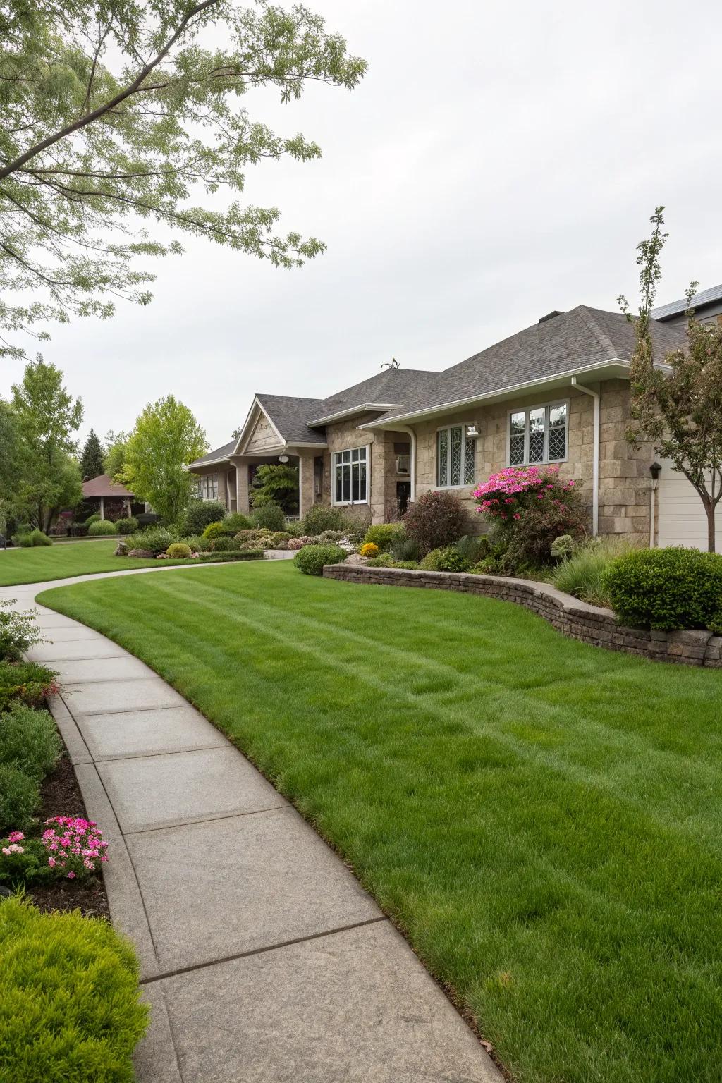 A lush green lawn serves as a peaceful backdrop for yard features.