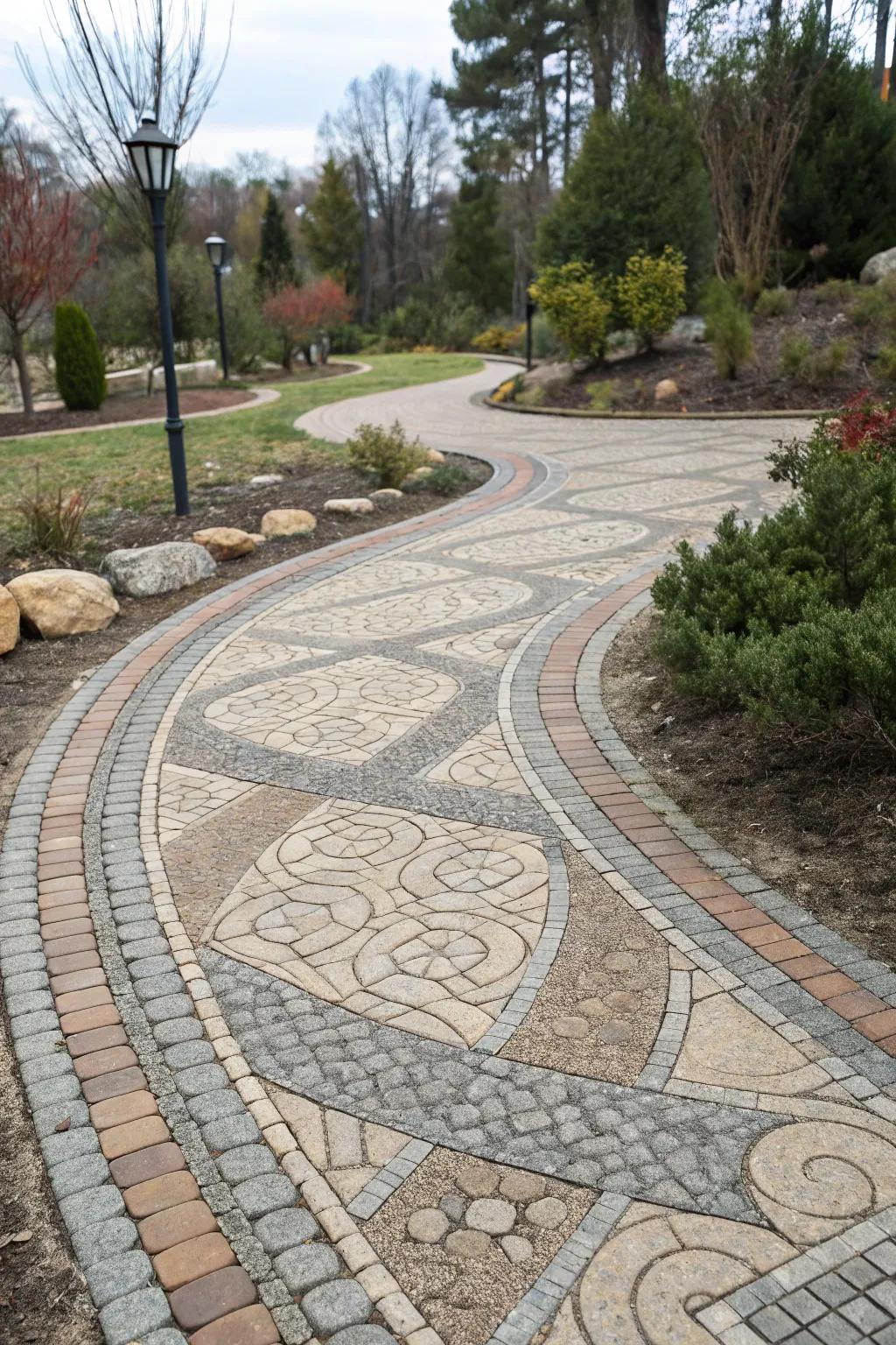 Connected stones create appealing designs for a unique path.