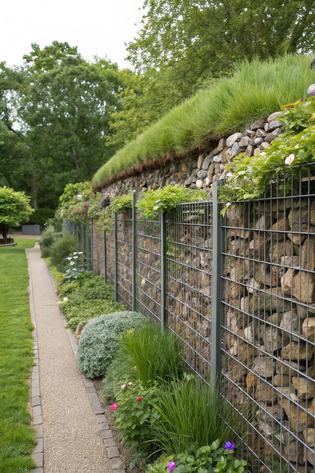 Bring life to your gabion fence with greenery.