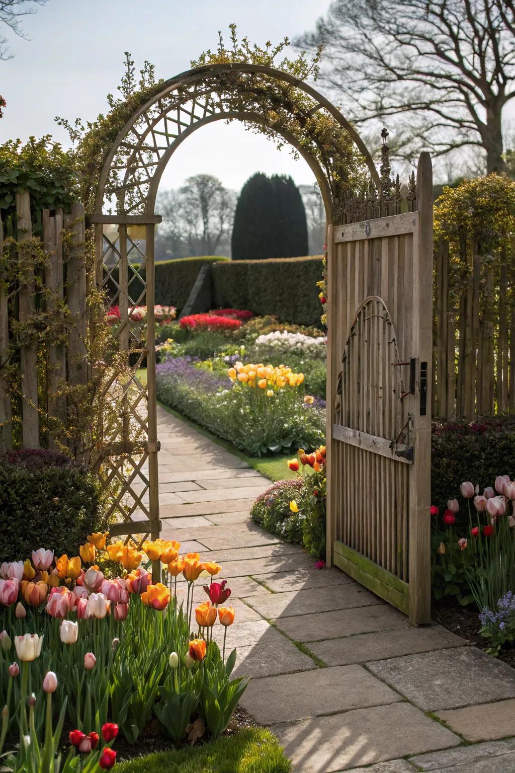 Arched garden gate creates a stunning, picturesque entry to your garden.