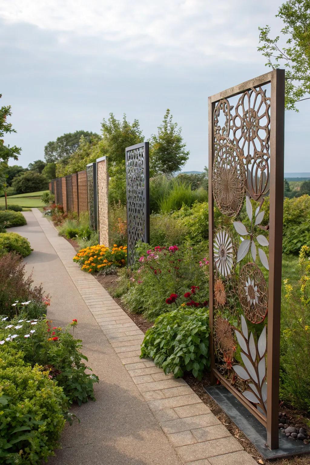 Metal screens offer privacy with an artistic touch.