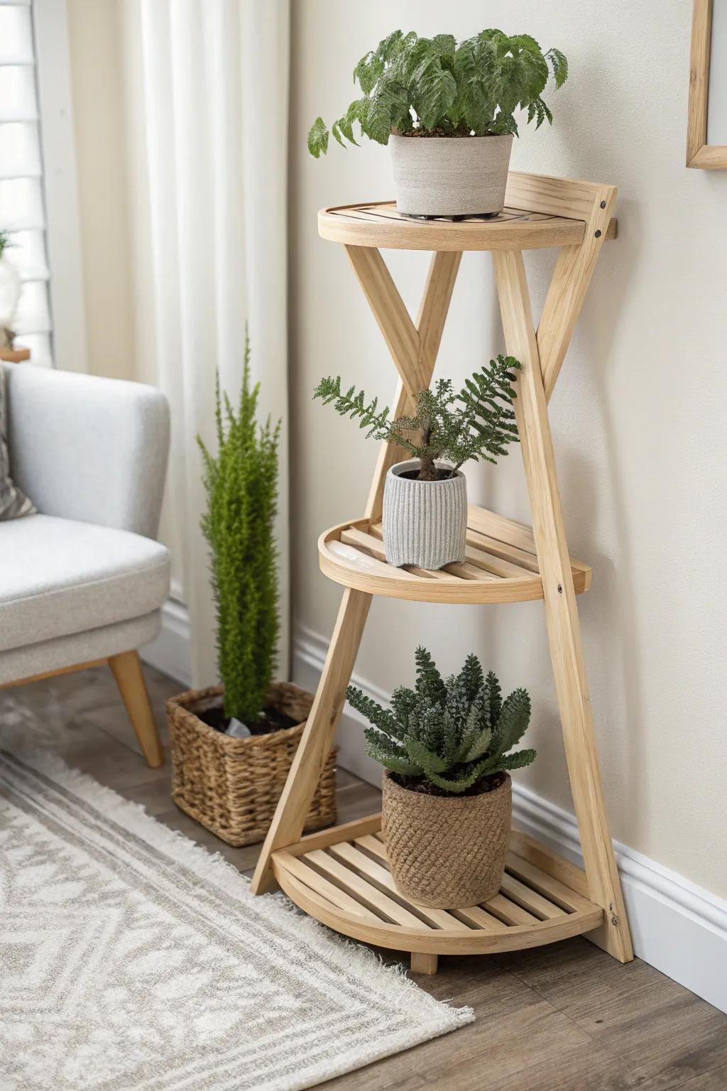 Maximize your green space with a chic corner garden stand—perfect for adding a touch of nature to any room!