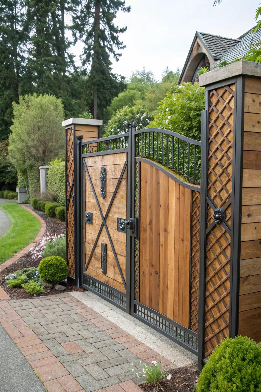 A superb marriage of wood and metal for an unforgettable entry.